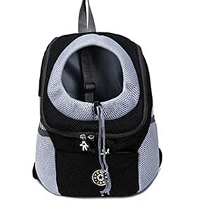 Tragetuch Hund,Hundetragetasche Outdoor atmungsaktive Hundeträger-Rucksack Doppel-Schulter tragbare Front-Mesh-Reise-Haustierbeutel for Katze kleine mittelgroße Hunde (Color : Black, Size : L) von CEFPOD