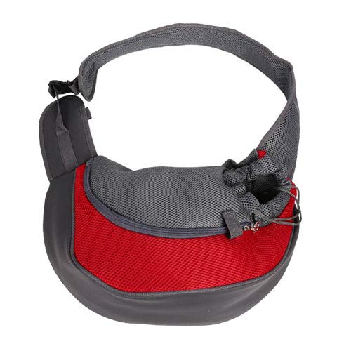 Tragetuch Hund,Hundetragetasche PET-Welpen-Träger im Freien Reise Handtasche Tasche Mesh Oxford Single Umhängetasche Sling Mesh Comfort Travel Tote Umhängetasche (Color : Red, Size : L) von CEFPOD