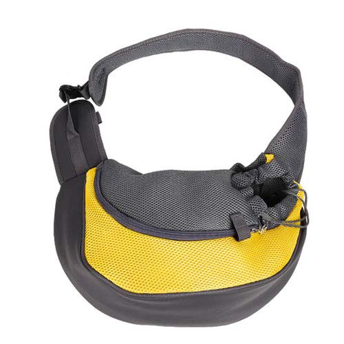 Tragetuch Hund,Hundetragetasche PET-Welpen-Träger im Freien Reise Handtasche Tasche Mesh Oxford Single Umhängetasche Sling Mesh Comfort Travel Tote Umhängetasche (Color : Yellow, Size : L) von CEFPOD