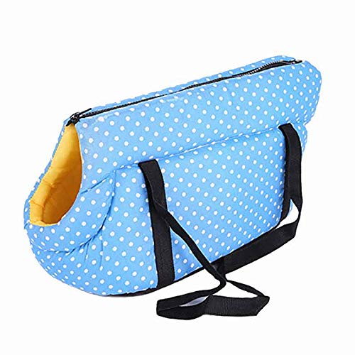 Tragetuch Hund,Hundetragetasche Weiche Haustier Hund Umhängetaschen geschützt Tragen Rucksack Outdoor Hundeträger Welpen Reisen for kleine Hunde (Color : Blue Dot, Size : Medium 40x25x28 cm) von CEFPOD