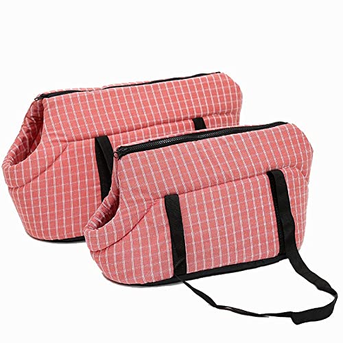 Tragetuch Hund,Hundetragetasche Weiche Haustier Hund Umhängetaschen geschützt Tragen Rucksack Outdoor Hundeträger Welpen Reisen for kleine Hunde (Color : Pink Plaid, Size : Medium 40x25x28 cm) von CEFPOD