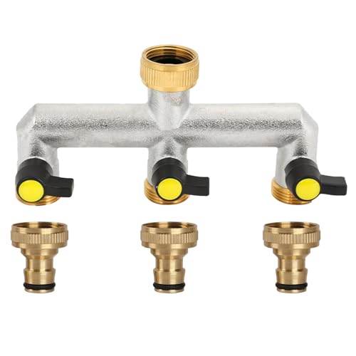 CEIEVER 3-Wege Wasserhahn Wasserverteiler aus Messing, 3 Fach verteiler mit 3 individuellem Absperrhähnen 3er Verteiler mit 3/4" Wasserhahn für Einstellen und Absperren des Wasserflusses von CEIEVER