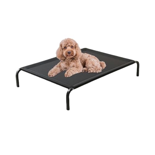 CEIEVER Erhöhtes Hundebett, atmungsaktives Netz, kühlend, stabil, leicht zu reinigen, für große Hunde, Schwarz, 15 cm hoch, rutschfeste Füße, S-68x53x15 cm, Metallrahmen mit Stoffbezug von CEIEVER