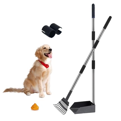 CEIEVER Hundekotschaufel und Harke Set, Dog Pooper Scooper mit verstallber Länge Griff Haustier-KOT-Tablett und Rechen für große und kleine Hunde Hundekotschaufel für Gras,Kies,Schmutz von CEIEVER