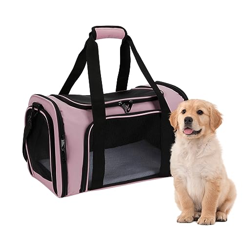 Rucksack Katzen & Hunde,CEIEVER Erweiterbare Katzentasche 45X30X30CM Transportbox Katze & Hund Faltbarer Haustiertrage-Rucksack Haustiertrage mit belüftetem Design für Katzen und Hunde (Rosa) von CEIEVER