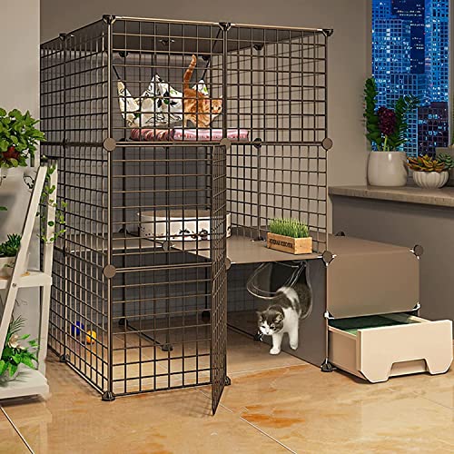 CENAP Katzenkäfig-Gehege, Katzen-Chinchilla-Käfig, DIY-Katzenlaufstall, Innen-Katzenkäfige, groß, mit Katzentoilette, toller Übungsort, ideal für 1–4 Katzen (Größe: 111 x 95 x 109 cm-a) von CENAP