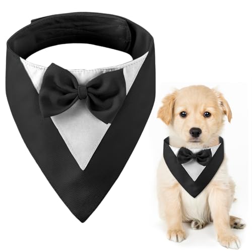 CENCERY Hundesmoking, Hundehochzeit Bandana Kragen mit Fliege Kleine Hunde Hundesmoking Hundekostüme für kleine Hunde Hundeanzug Kostüm für Hunde Hochzeit, und Geburtstag (Hals:20-30cm/Schwarz) von CENCERY