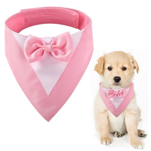 Hundesmoking, Hundehochzeit Bandana Kragen mit Fliege Hundekostüme kleine Hunde Hundesmoking für kleine Hunde Hundeanzug Kostüm für Hunde Hochzeit, Verlobung, und Geburtstag (Hals:20-30cm/Pink) von CENCERY