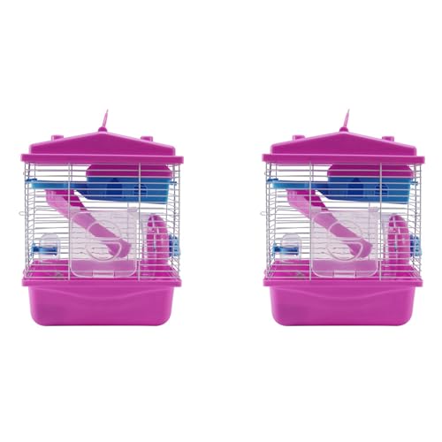 CENMEN 2X Pet Cage Hamster Cottage mit Transparentem Oberlicht-Doppelschichthaus für Hamster Golden Hamster Pet Rosa von CENMEN