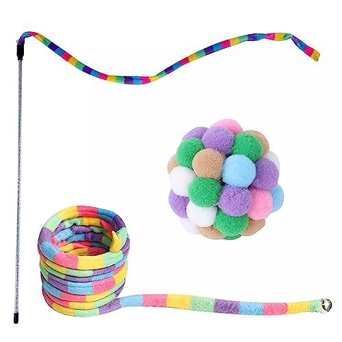 CENMOO Katzenspielzeug, 47 cm, interaktives Katzenspielzeug mit Ball, Haustier-Anreicherungsspielzeug, baumelndes Band für Kätzchen, Übung, Unterhaltung, buntes Bandspielzeug, von CENMOO