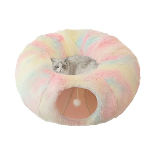 Katzentunnel Donut Katzentunnel Katzenbett mit Plüschspielzeug, faltbare runde Katzenhöhle Katzenbett Katzenbett Kratzfeste Donut-Katzentunnel e von CENMOO