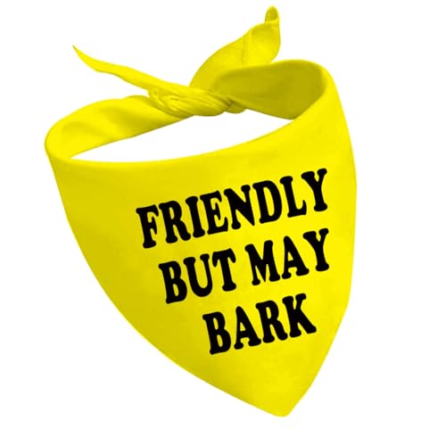 CENWA Hundehalstuch, Aufschrift "Caution Friendly, But May Bell", Hunde-Halstuch, Geschenk für Hunde, Gelb, 1 Stück von CENWA