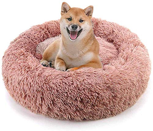 Hundebett (100 cm, Rosa), waschbares Hundekissen mit wasserdichter Unterseite, flauschiges Nest, warmes, weiches Kissen, Donut-Kuschelbett, Katze, Welpen, Sofa von CENY