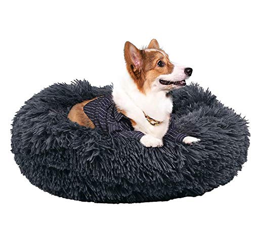 Hundebett (50,8 cm, dunkelgrau) waschbares Hundekissen Bett mit wasserdichter Unterseite, flauschiges Nest warm weich Kissen Donut Kuschelbett Katze Welpe Sofa von CENY