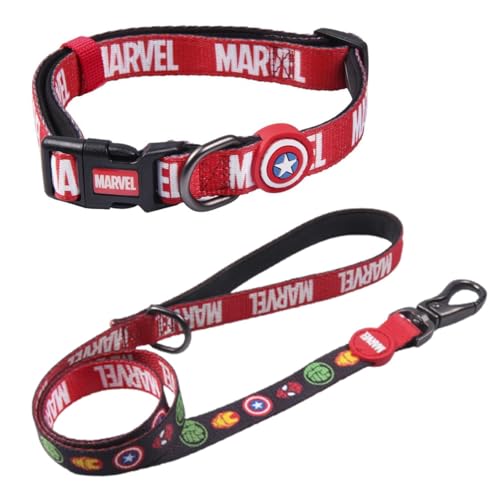 Marvel Premium Hundeleine und Halsband Set - Avengers Aufdruck - Größe M-L - Schnellverschluss (klick) - Design mit 3D-Details - Original Produkt in Spanien Designed von CERDÁ LIFE'S LITTLE MOMENTS