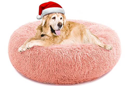 Beruhigendes Hundebett für Hunde Katzen Donut Hundebett Haustierkissen Bett Plüsch Katzenbett Rund Anti-Angst Hundebett Orthopädisches Hundebett Maschinenwaschbar 91,4 cm Rosa von CEVICOLZE