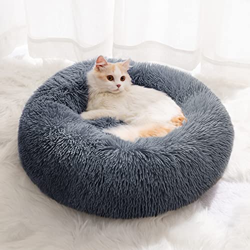 CEVICOLZE Kleines Katzenbett für Hauskatzen, selbstwärmendes Donut-Kitty-Bett für kleine Katzen, hält warm, waschbares Haustierbett mit rutschfester Unterseite, 40 cm, Dunkelgrau von CEVICOLZE