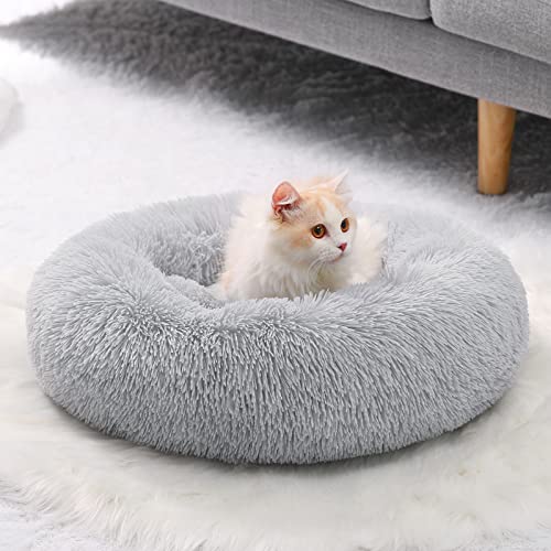 CEVICOLZE Kleines Katzenbett für Hauskatzen, selbstwärmendes Donut-Kitty-Bett für kleine Katzen, hält warm, waschbares Haustierbett mit rutschfester Unterseite, 50,8 cm, Hellgrau von CEVICOLZE