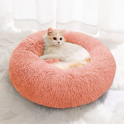 CEVICOLZE Kleines Katzenbett für Hauskatzen, selbstwärmendes Donut-Kitty-Bett für kleine Katzen, hält warm, waschbares Haustierbett mit rutschfester Unterseite, Rosa, 50,8 cm von CEVICOLZE