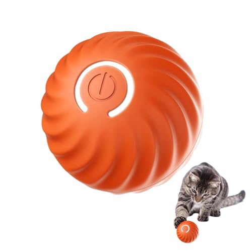 CEWROM Interaktives Katzenspielzeug, Selbstbeschäftigung, 360° Ball Katzen Spielzeug mit Led-Licht und Wiederaufladbarer USB-Batterie Intelligenzspielzeug Ball für Wohnungskatzen (Orange) von CEWROM