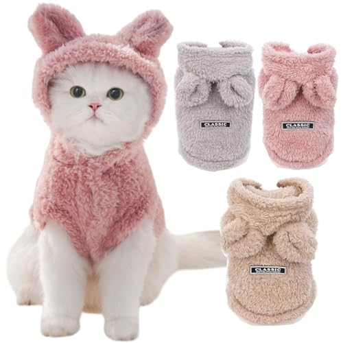 Katzenkostüm mit Hasenohren, niedlicher Kapuzenpullover für Hunde, Kätzchen, Kaninchenohren, Welpen, Haustierbekleidung (Größe XL, Rosa) von CEmeLi