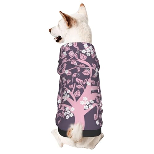 Hunde-Kapuzenpullover, Motiv: rosa Baum mit Blumen und Vögeln, für Welpen, Kätzchen, kleine, mittelgroße Hunde, Katzen von CFAN