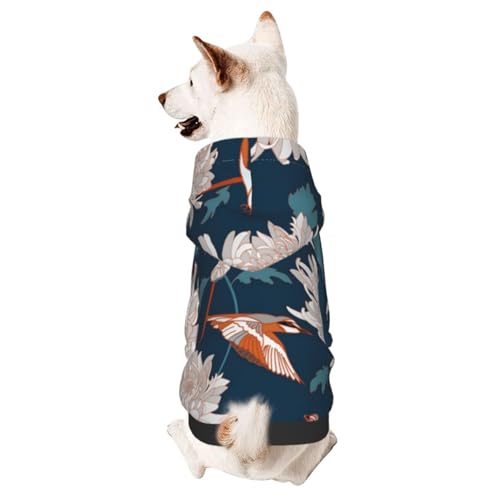 Hunde-Kapuzenpullover mit Vogel- und Chrysanthemen-Muster, Haustierkleidung, für kleine, mittelgroße Hunde, Katzen, Kätzchen von CFAN