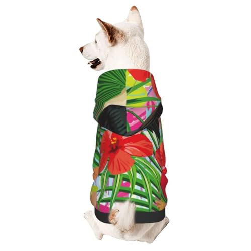 Hunde-Kapuzenpullover mit Vogel- und Hibiskusblumen-Motiv, für Herbst und Winter, Haustierkleidung für Hunde und Katzen von CFAN