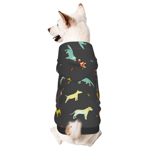 Hunde-Kapuzenpullover mit buntem Cartoon-Hundemuster, für kleine und mittelgroße Hunde von CFAN