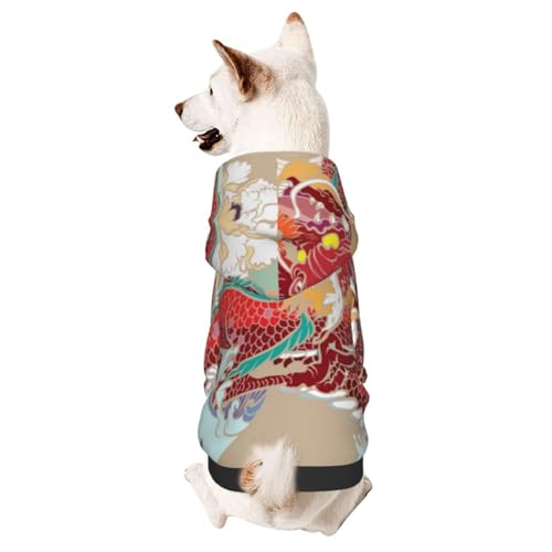 Hunde-Kapuzenpullover mit buntem Drachen und Blumen, für Herbst und Winter, Haustierkleidung für Hunde und Katzen von CFAN