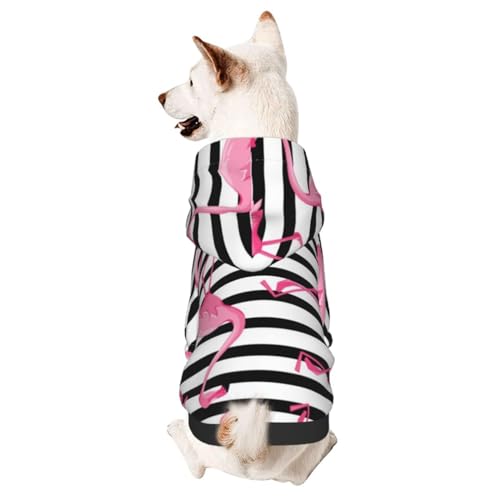 Hunde-Kapuzenpullover mit tropischem Flamingo, Vögeln und schwarzen Streifen, für kleine, mittelgroße Hunde, Katzen, Kätzchen von CFAN