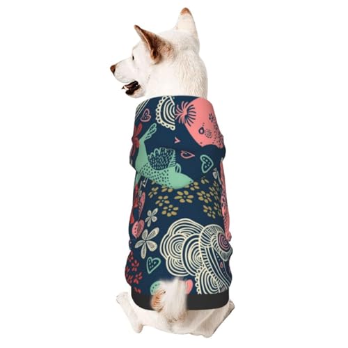 Hunde-Wintermantel mit Kapuze, bunte Blumen und Vögel, Hundekleidung für kleine Hunde, Haustier-Kapuzenpullover, Katzenbekleidung von CFAN