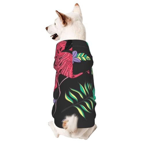 Kapuzenpullover für Hunde und Katzen, Motiv: Flamingo, tropische Blätter, für Herbst und Winter von CFAN