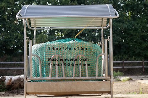 CG Heunetze für Pferde - großes Quarderballen-Netz in der Größe 1,4m x 1,4m x 1,6m (Höhe) | 500kg Füllmenge | Maschenweite: 6 cm (engmaschig) | Schnur-Stärke 5 mm von CG Heunetze