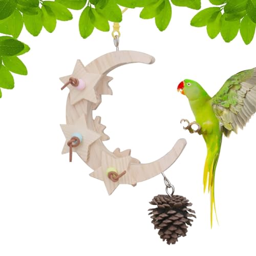 CGACCSD Vogelkäfigschwung, Papageifutterspielzeug - hölzerne Tinecone Funny Moon Form Chewer,Lustige Papageienspielzeug, Haustier -Vogel -Käfig -Accessoires für Cockatiel, Conure, Aras von CGACCSD