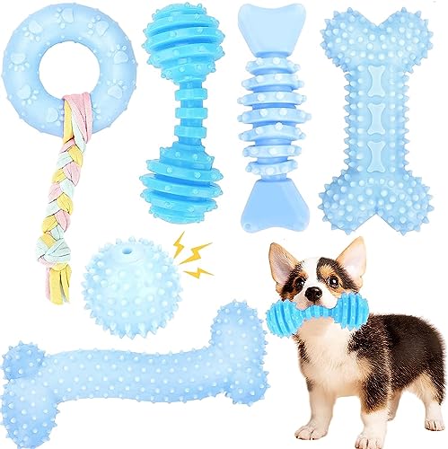 CGBD Puppy Toys, 6 Pack Dog Chew Toys for Puppy teething Cute Blue Dog Toys for Small Breed Puppies Teething Toys for Cleaning Teeth Outdoor Interactive Toy Soft Durable Puppy Chew Toys for Small Dogs von CGBD