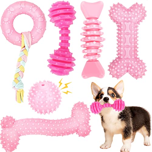 CGBD Puppy Toys, 6 Pack Dog Chew Toys for Puppy Cute Pink Small Dog Toys, Tething Toys for Puppies, Soft Durable Interactive Chew Toy for Small Dogs von CGBD