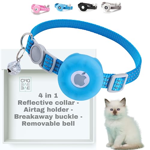 CHABAEBAE 4 in 1 Comfy Airtag Katzenhalsbandhalter, reflektierendes Katzenhalsband mit Breakaway & Abnehmbarer Glocke | Air Tag Haustier Halsband für Katzen | Katzenhalsband für Airtag von CHABAEBAE