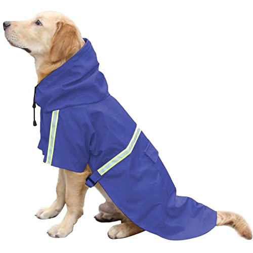 ＣＨＡＭＥＥＮ Hund Regenmantel Wasserdicht Reflektierende Streifen Verstellbarer Hundemantel mit Outdoor Kleidung Blau von ＣＨＡＭＥＥＮ