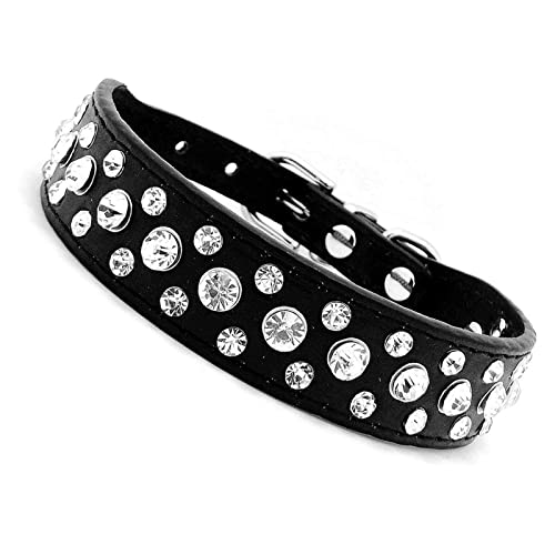 ＣＨＡＭＥＥＮ Hundehalsband Hundehalsband Leder Strass Trainingshalsband mit Kristall schwarz Anti Verlust Hundehalsband von ＣＨＡＭＥＥＮ