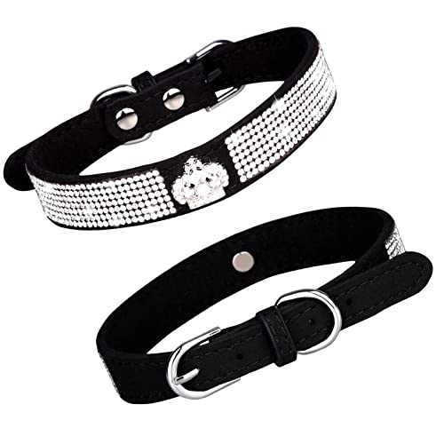 ＣＨＡＭＥＥＮ Hundehalsband Hunter Glitter Weiches Fleece Bequemes Strass Hundehalsband Klein Schwarz von ＣＨＡＭＥＥＮ