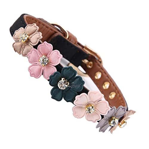 ＣＨＡＭＥＥＮ Hundehalsband Hunter Hundehalsband Leder Diamant Blume Verstellbarer Verschluss Halsband Schmuck Accessoire Schwarz von ＣＨＡＭＥＥＮ