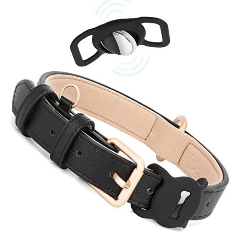 ＣＨＡＭＥＥＮ Hundehalsband Leder Hundehalsband Hunter Verstellbar mit Polsterung und Metallschnalle Klassisch Schwarz von ＣＨＡＭＥＥＮ