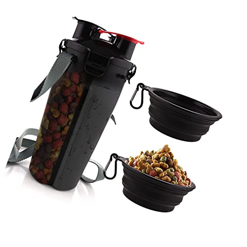 ＣＨＡＭＥＥＮ Hundewasserflasche 2 in 1 Reisenapf Tragbarer Hundewassernapf Faltbare Hundefütterungsflasche (Schwarz) von ＣＨＡＭＥＥＮ