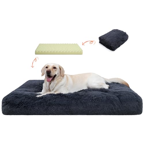 CHAMPETS Großes waschbares Hundebett für Hundekäfige, 104 x 68 cm, Hundebetten für große Hunde, wasserdicht, mit waschbarem, abnehmbarem Bezug, Haustierbett für große Hunde, Dunkelgrau von CHAMPETS