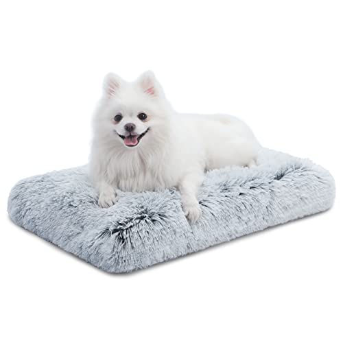 CHAMPETS Waschbares Hundebett, mittelgroß, mit abnehmbarem Bezug, superweiches, wasserdichtes Hundekäfigbett mit rutschfester Unterseite, flauschiges Haustierbett, 73 x 53 cm, Grau von CHAMPETS