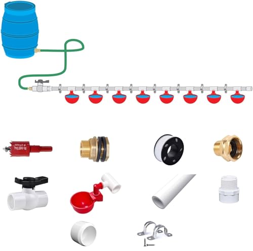 Komplettset mit automatischem Hühnertränkesystem, 1/2-Zoll-PVC-Rohrzubehör, DIY-Kit mit 2 Schläuchen, Hühnertränkebecher, Hühnertränke, Geflügeltränke, Hühnertränke für Wachteln, Hühner, Enten, Gänse von CHAMUTY