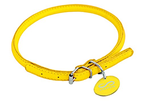 CHAPUIS SELLERIE Glamour Hundehalsband, verstellbar, rund, Leder, Durchmesser 13 mm, Länge 45-53 cm, Größe L, Gelb von CHAPUIS SELLERIE