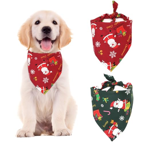 2 Stück Weihnachts-Hundehalstücher, Weihnachtsgeschenke, waschbar, dreieckig, Hundehalstuch, Weihnachts-Kostüm-Zubehör für Welpen, kleine, mittelgroße und große Hunde, Katzen, Haustiere von CHAWONER