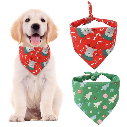 CHAWONER 2 Stück Weihnachts-Hundehalstücher, Weihnachtsgeschenke, waschbar, dreieckig, Hundehalstuch, Weihnachts-Kostüm-Zubehör für Welpen, kleine, mittelgroße und große Hunde, Katzen, Haustiere von CHAWONER